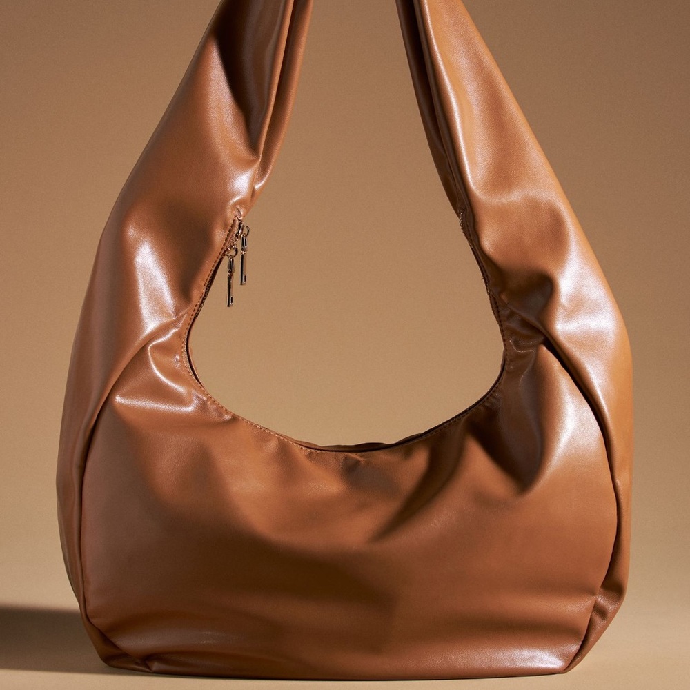 Timmie Faux-Leather Slouchy Shoulder Bag in Brown